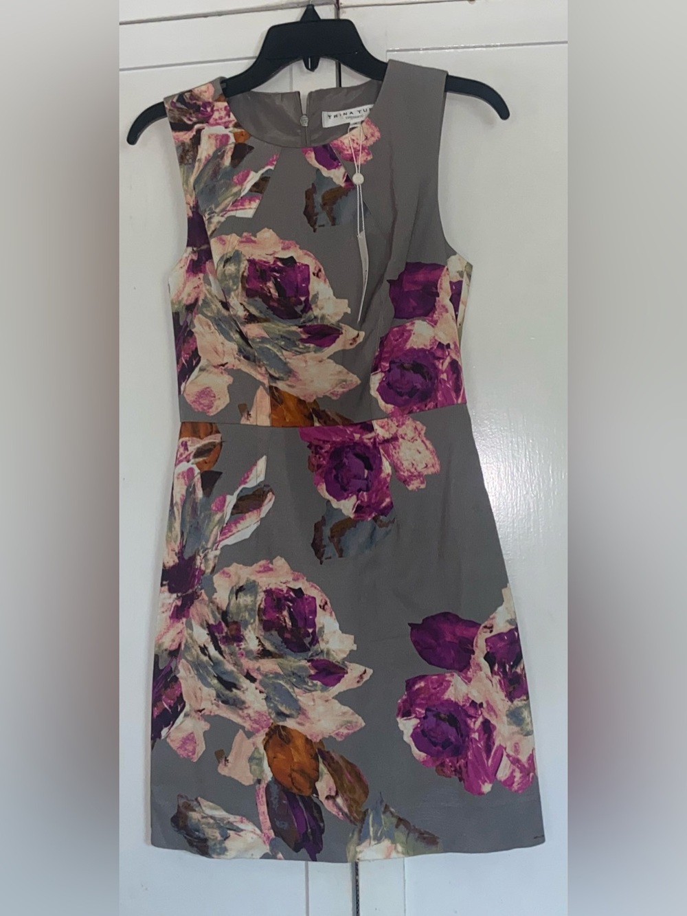 Trina Turk Gray Sheath Dress with Pink and Orange Floral Print - Picture 4 of 6